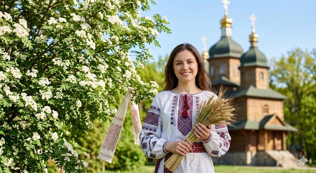 Девушка в вышиванке с пшеницей
