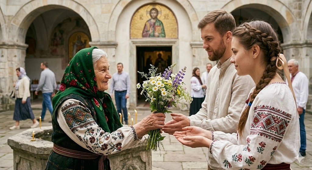 Передача цілющих трав біля храму