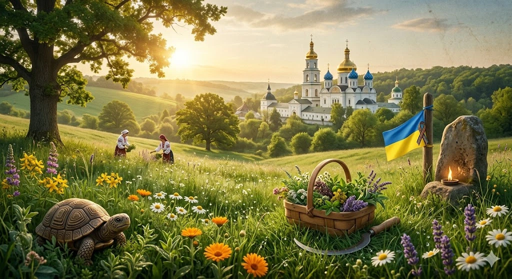 Церква, трави, прапор, весна