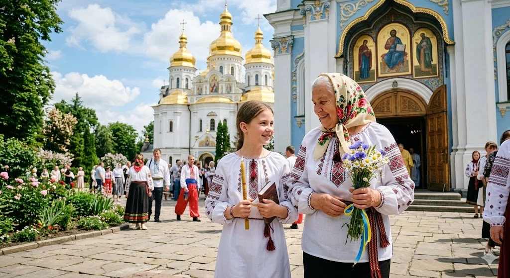 Украинская церковь, люди в вышиванках