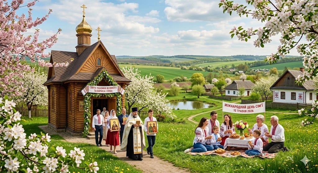 Весенний семейный пикник у церкви