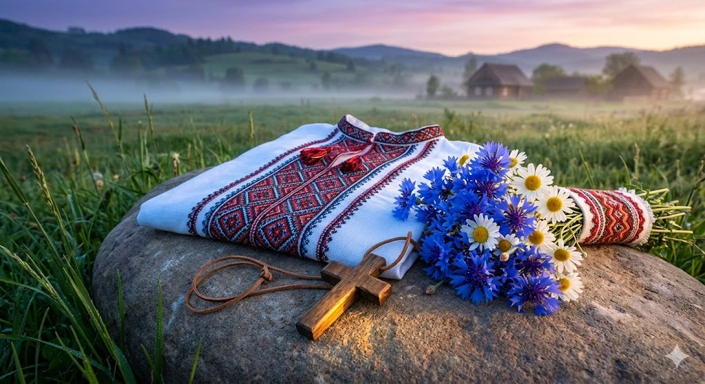 Вышиванка, крест и цветы