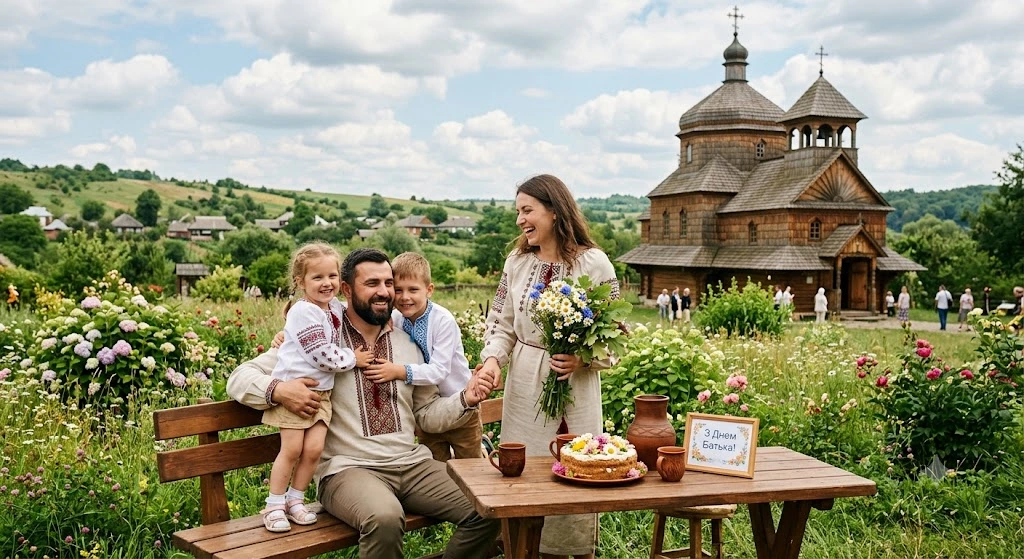 Українська сім'я біля церкви