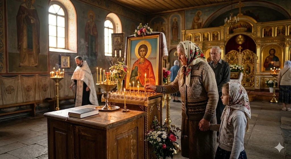 Женщина молится в храме