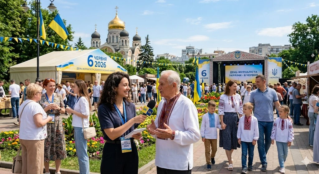 Журналістка бере інтерв'ю на вулиці