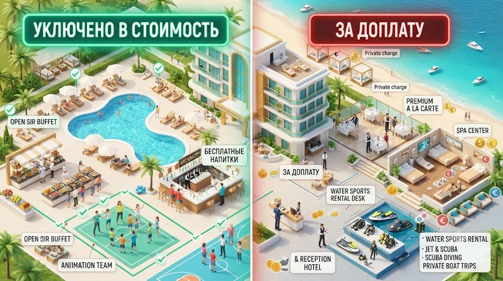 Сравнение услуг "Включено" и "Дополнительно"