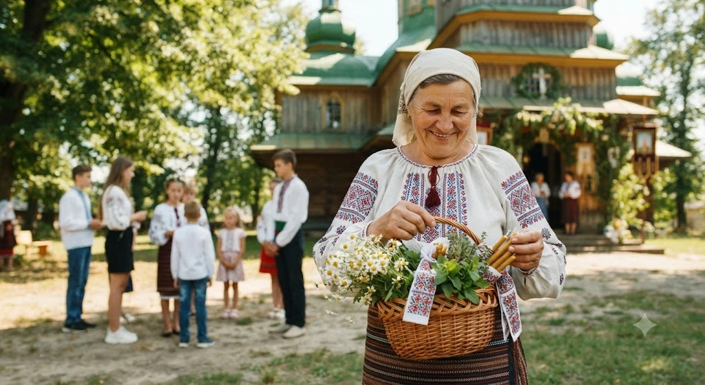 Бабушка с праздничной корзиной