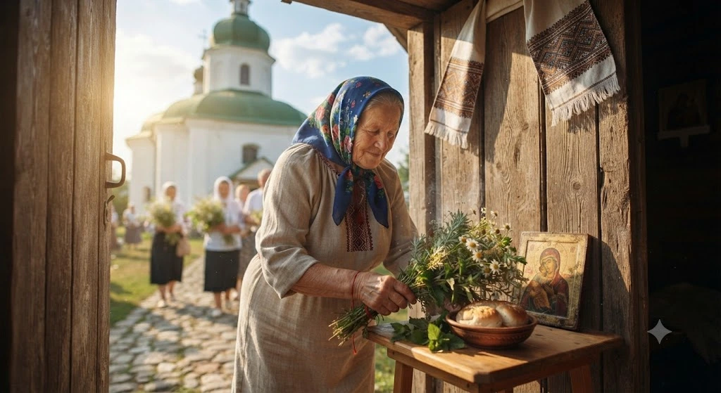 Бабушка с травами у церкви