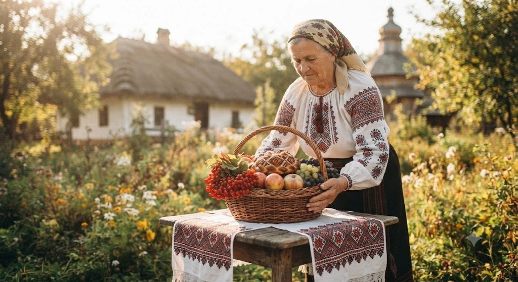 Пожилая украинка с урожаем