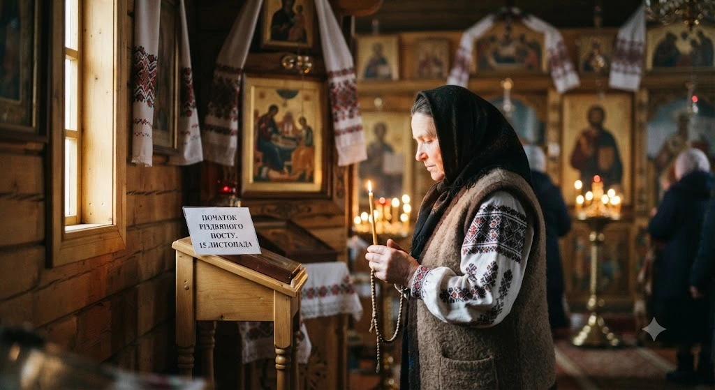 Пожилая женщина в церкви со свечой