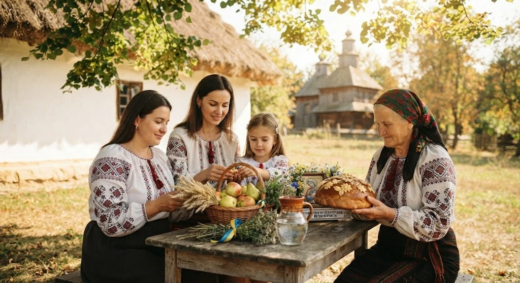 Семья в вышиванках празднует