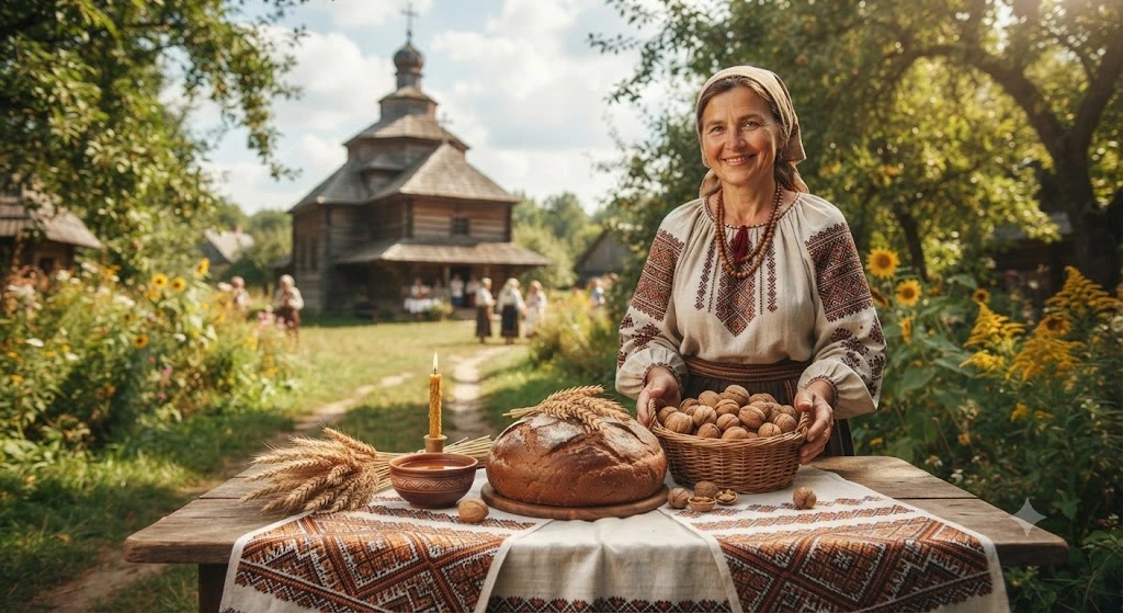 Спас, орехи, хлеб, вышиванка