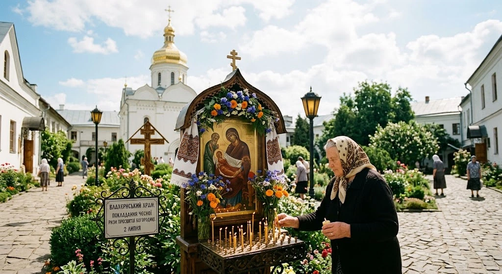Женщина молится у алтаря