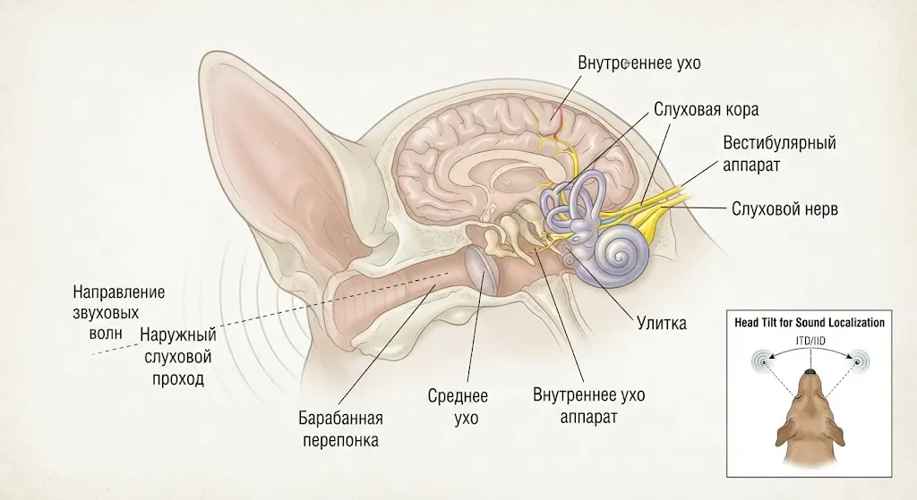 Анатомическая схема слуха собаки