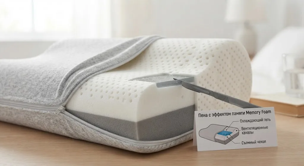 Разрез ортопедической подушки Memory Foam